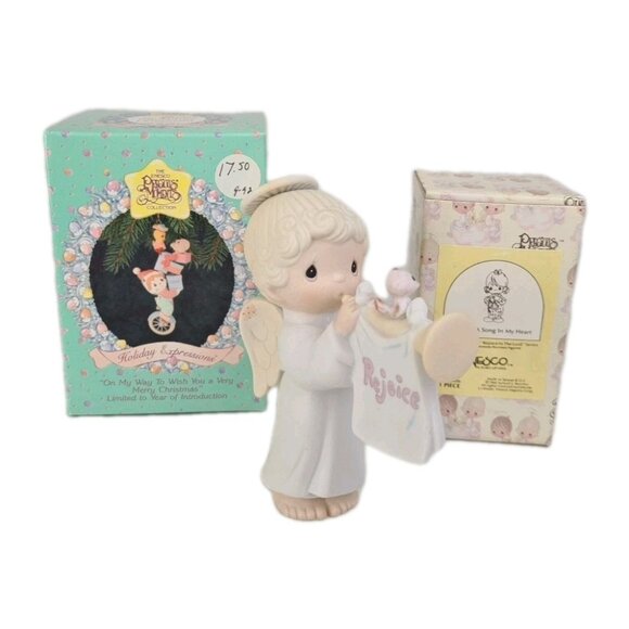 Precious Moments E-5636 Rejoice O Earth Porcelain Figurine Vntg +2 Ornament - Picture 1 of 7